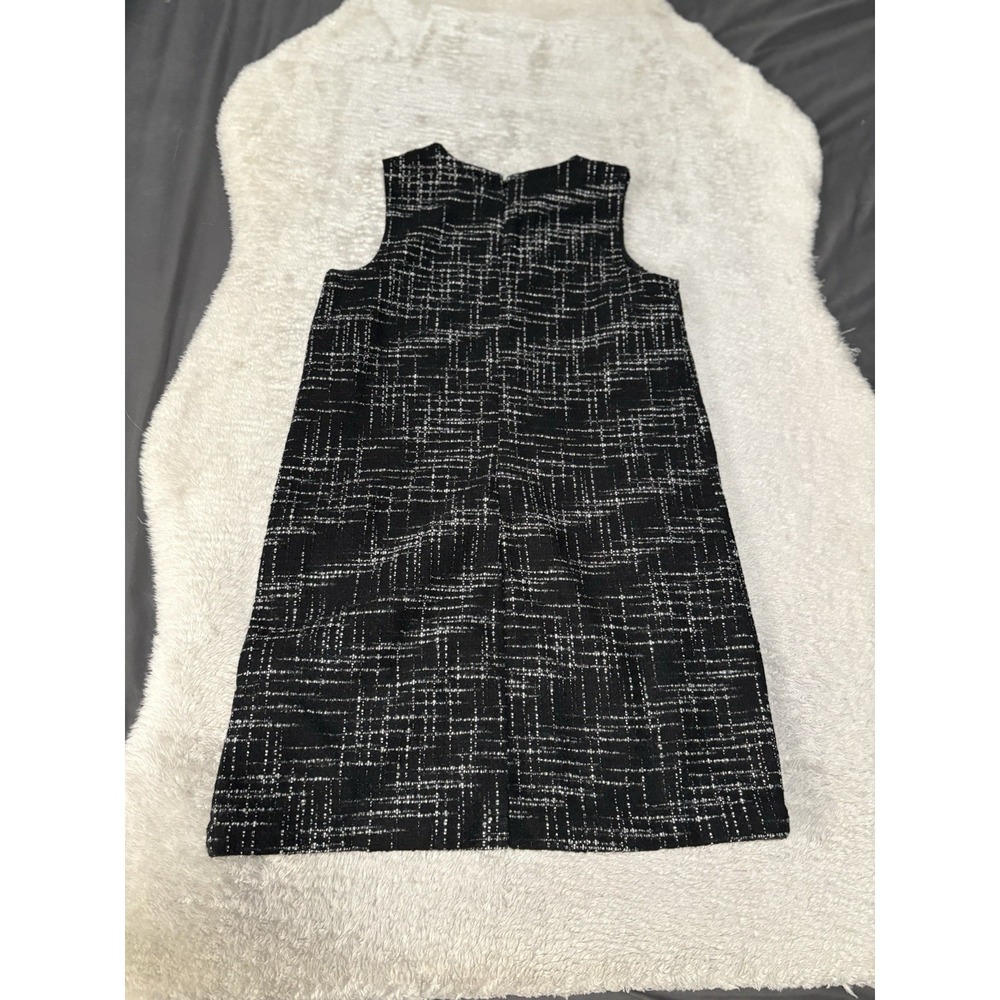 Gap Sleeveless Tweed Shift Dress Medium Split Neck Black Lined Pockets - Picture 2 of 10